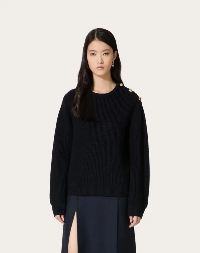 Valentino Knitwear Woman Wool Sweater For Woman In Navy Navy