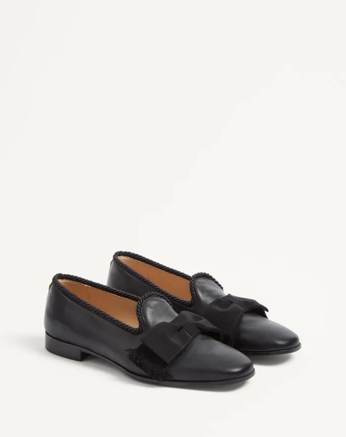 Valentino Laceups And Loafers Man Bowow Leather Loafer For Man In Black Black