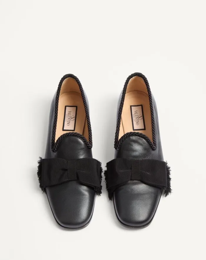 Valentino Laceups And Loafers Man Bowow Leather Loafer For Man In Black Black