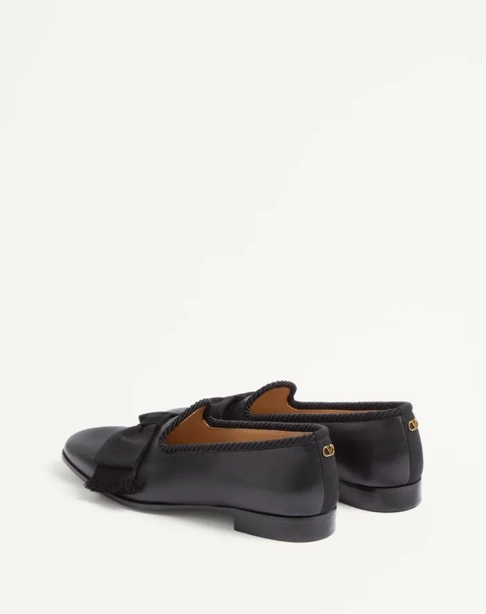 Valentino Laceups And Loafers Man Bowow Leather Loafer For Man In Black Black