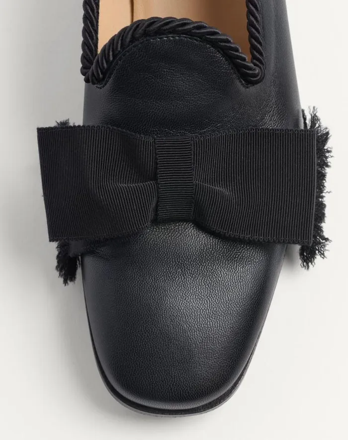 Valentino Laceups And Loafers Man Bowow Leather Loafer For Man In Black Black