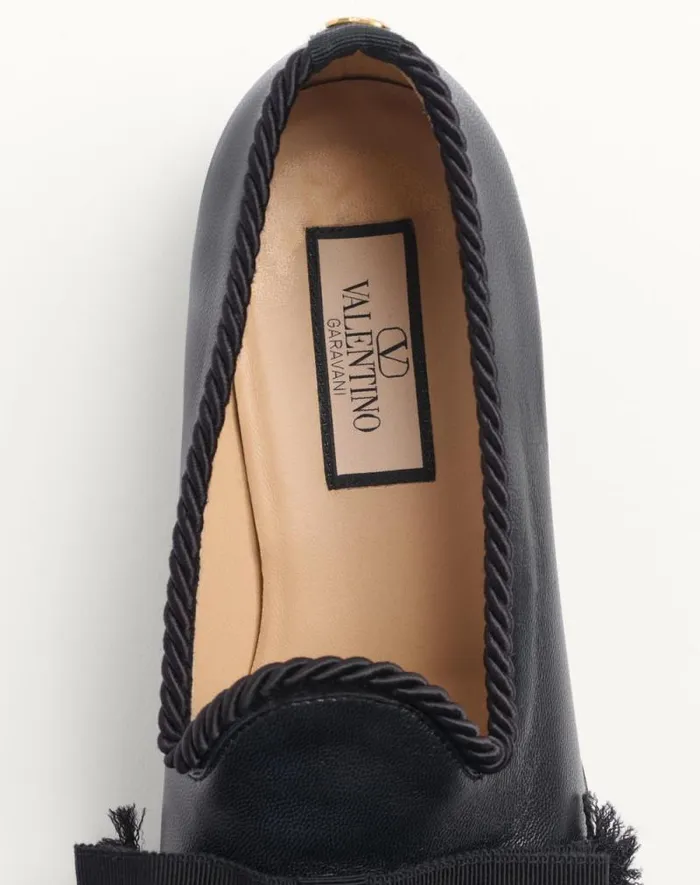 Valentino Laceups And Loafers Man Bowow Leather Loafer For Man In Black Black