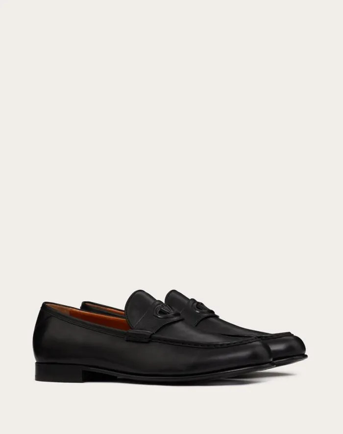 Valentino Laceups And Loafers Man Vlogo The Bold Edition Calfskin Leather Loafer For Man In Black Black