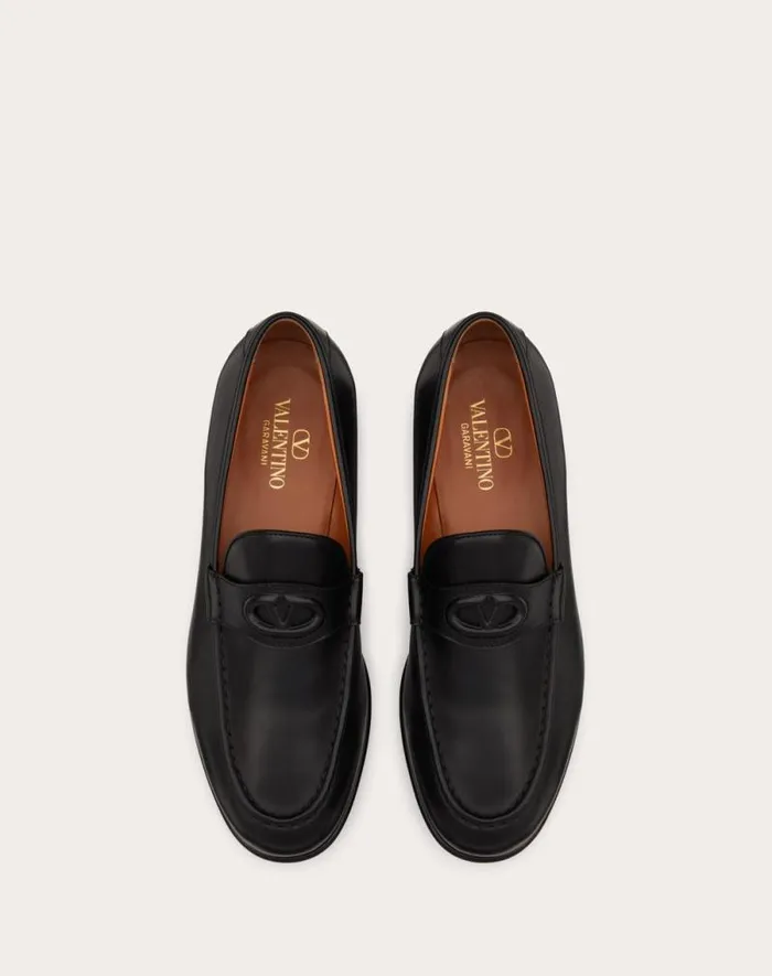 Valentino Laceups And Loafers Man Vlogo The Bold Edition Calfskin Leather Loafer For Man In Black Black