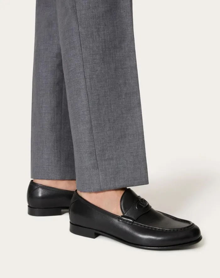 Valentino Laceups And Loafers Man Vlogo The Bold Edition Calfskin Leather Loafer For Man In Black Black