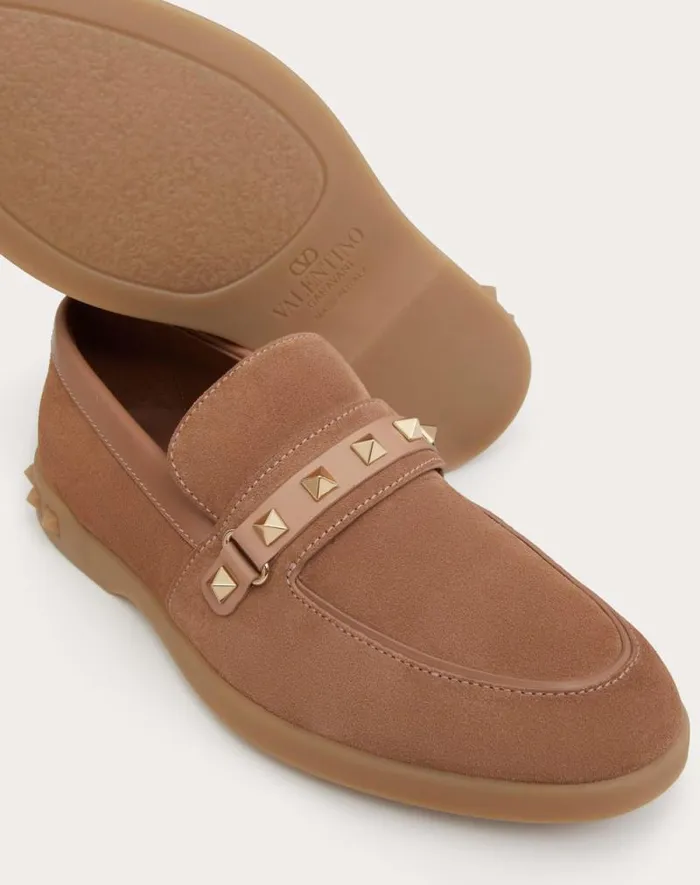 Valentino Loafers And Oxfords Woman Leisure Flows Split Leather Loafer For Woman In Rose Quartz Rose Quartz Valentino Loafers And Oxfords Woman Leisure Flows Split Leather Loafer For Woman In Rose Quartz Rose Quartz