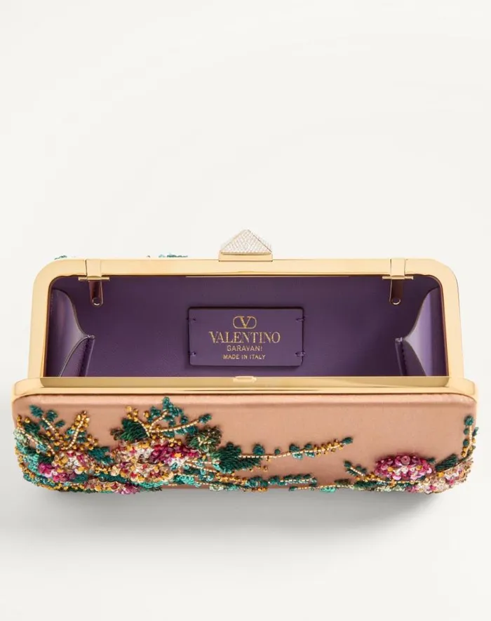 Valentino Mini Bags Woman Carry Secrets Satin Minaudiere With Floral Embroidery For Woman In Champagnemulticolourcrystal Champagnemulticolourcrystal Valentino Mini Bags Woman Carry Secrets Satin Minaudiere With Floral Embroidery For Woman In Champagnemulticolourcrystal Champagnemulticolourcrystal