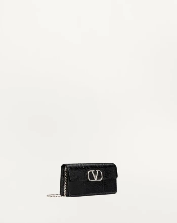 Valentino Mini Bags Woman Vlogo Signature Ayers Leather Wallet With Chain For Woman In Black Black Valentino Mini Bags Woman Vlogo Signature Ayers Leather Wallet With Chain For Woman In Black Black