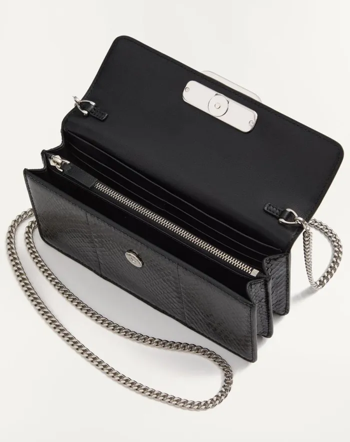 Valentino Mini Bags Woman Vlogo Signature Ayers Leather Wallet With Chain For Woman In Black Black Valentino Mini Bags Woman Vlogo Signature Ayers Leather Wallet With Chain For Woman In Black Black