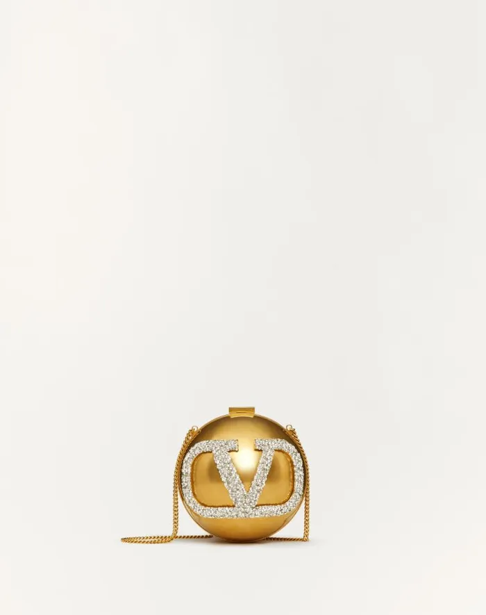 Valentino Mini Bags Woman Vlogo Signature Minaudire In Metal And Swarovski Crystals For Woman In Antique Brasscrystal Antique Brasscrystal Valentino Mini Bags Woman Vlogo Signature Minaudire In Metal And Swarovski Crystals For Woman In Antique Brasscrystal Antique Brasscrystal