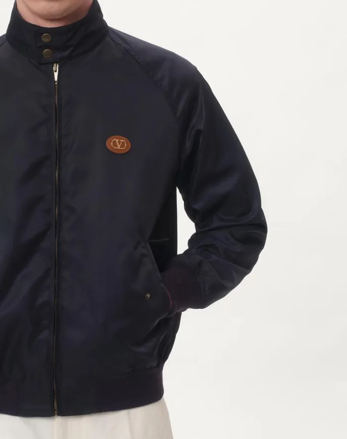 Valentino Outerwear Man Nylon Blouson With Vlogo Patch For Man In Navy Navy Valentino Outerwear Man Nylon Blouson With Vlogo Patch For Man In Navy Navy