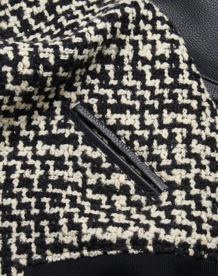 Valentino Outerwear Man Wool Tweed Bomber Jacket With Chez Valentino Patch For Man In Ivoryblack Ivoryblack Valentino Outerwear Man Wool Tweed Bomber Jacket With Chez Valentino Patch For Man In Ivoryblack Ivoryblack