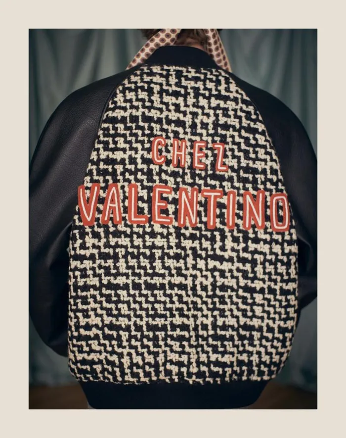 Valentino Outerwear Man Wool Tweed Bomber Jacket With Chez Valentino Patch For Man In Ivoryblack Ivoryblack Valentino Outerwear Man Wool Tweed Bomber Jacket With Chez Valentino Patch For Man In Ivoryblack Ivoryblack