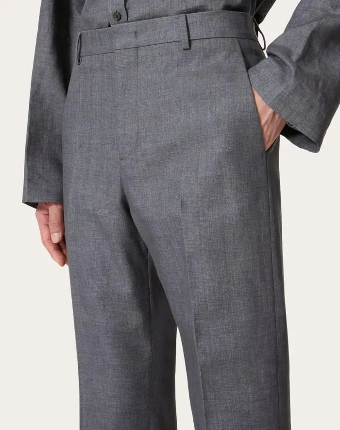 Valentino Pants And Shorts Man Linen Pants For Man In Light Grey Light Grey Valentino Pants And Shorts Man Linen Pants For Man In Light Grey Light Grey
