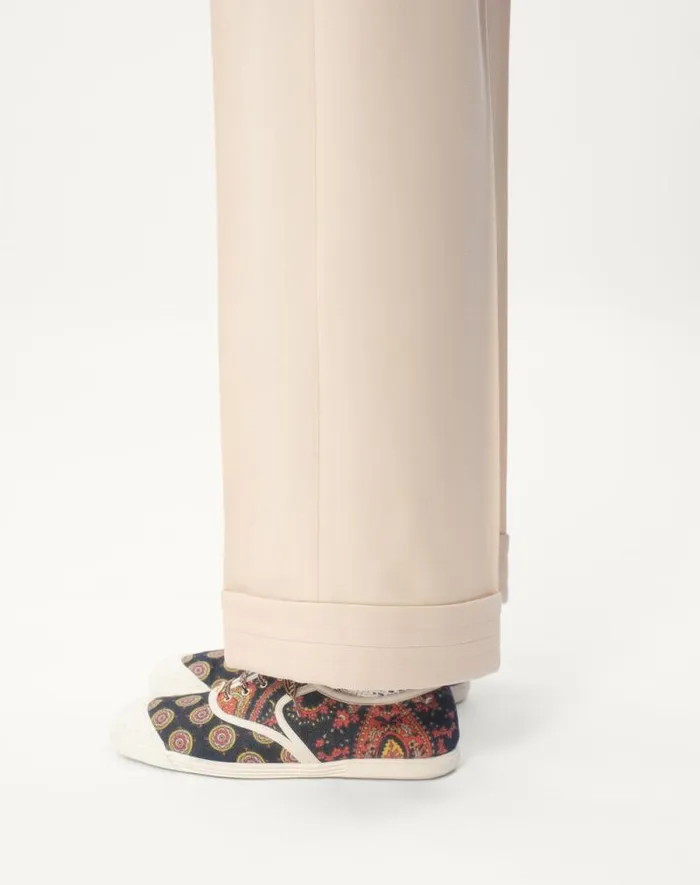 Valentino Pants And Shorts Man Wool Gabardine Pants With Turnups For Man In Butter Butter Valentino Pants And Shorts Man Wool Gabardine Pants With Turnups For Man In Butter Butter