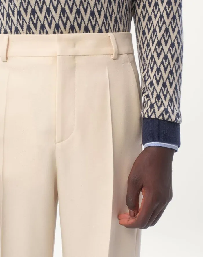 Valentino Pants And Shorts Man Wool Gabardine Pants With Turnups For Man In Butter Butter Valentino Pants And Shorts Man Wool Gabardine Pants With Turnups For Man In Butter Butter
