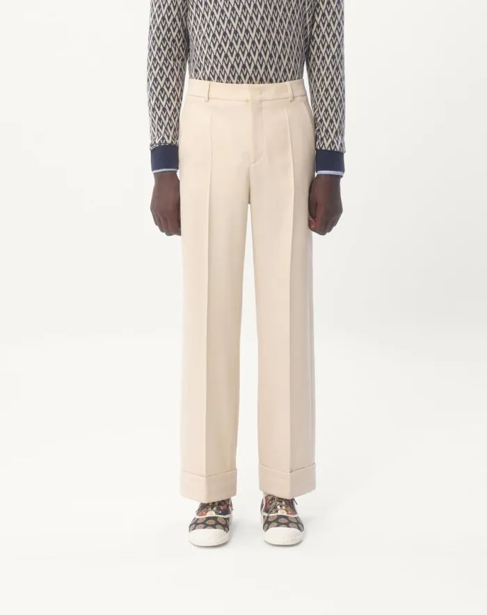 Valentino Pants And Shorts Man Wool Gabardine Pants With Turnups For Man In Butter Butter Valentino Pants And Shorts Man Wool Gabardine Pants With Turnups For Man In Butter Butter