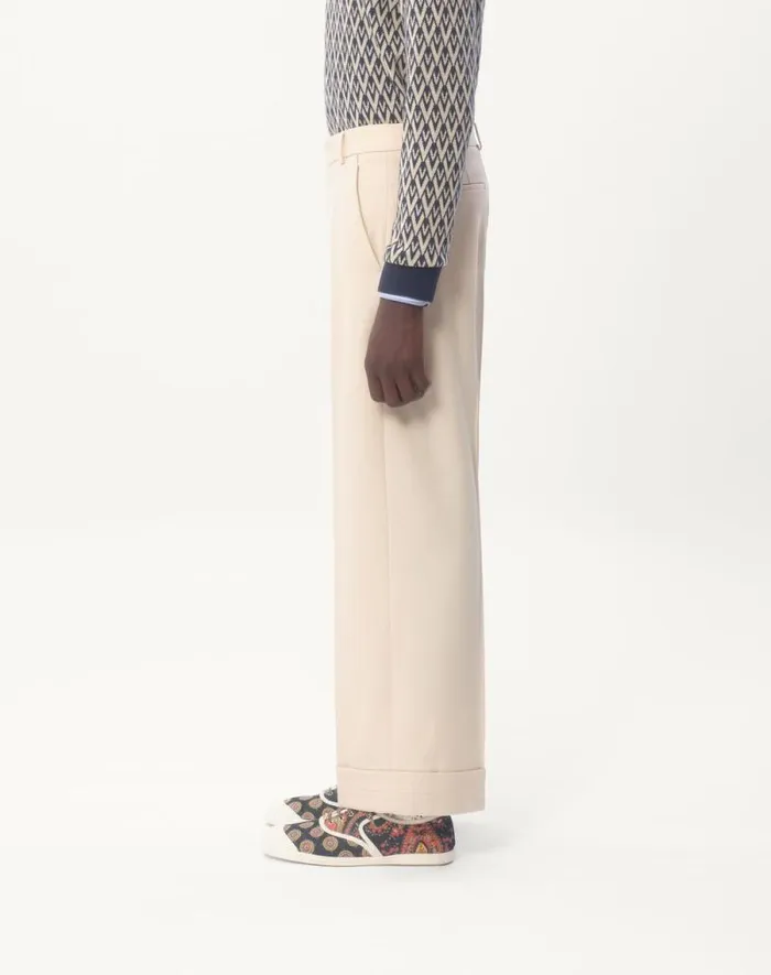 Valentino Pants And Shorts Man Wool Gabardine Pants With Turnups For Man In Butter Butter Valentino Pants And Shorts Man Wool Gabardine Pants With Turnups For Man In Butter Butter