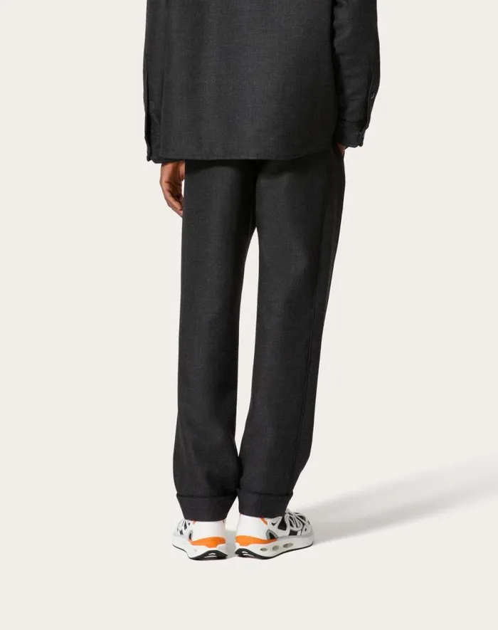 Valentino Pants And Shorts Man Wool Tweed Pajama Pants For Man In Black Black Valentino Pants And Shorts Man Wool Tweed Pajama Pants For Man In Black Black