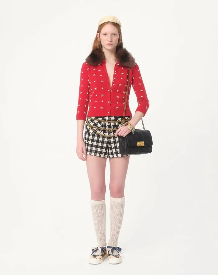 Valentino Pants And Shorts Woman Damier Light Tweed Shorts For Woman In Ivoryblack Ivoryblack Valentino Pants And Shorts Woman Damier Light Tweed Shorts For Woman In Ivoryblack Ivoryblack
