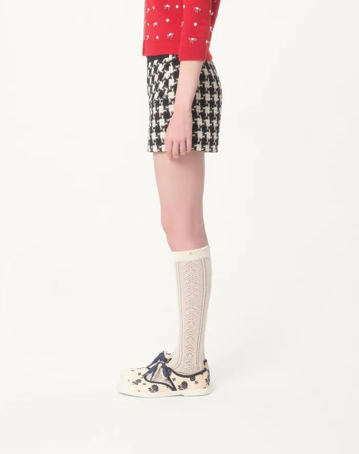 Valentino Pants And Shorts Woman Damier Light Tweed Shorts For Woman In Ivoryblack Ivoryblack Valentino Pants And Shorts Woman Damier Light Tweed Shorts For Woman In Ivoryblack Ivoryblack