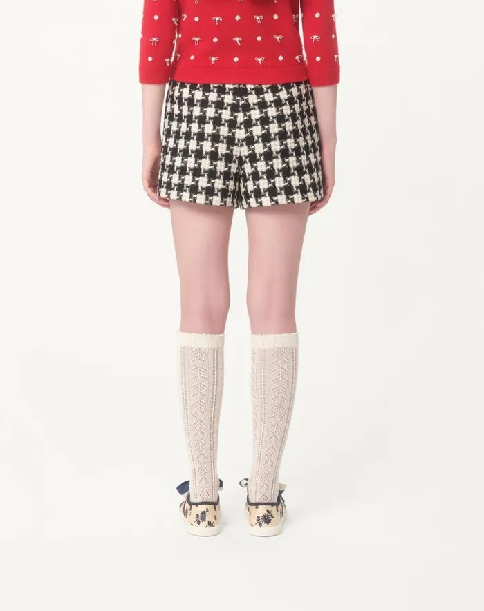 Valentino Pants And Shorts Woman Damier Light Tweed Shorts For Woman In Ivoryblack Ivoryblack Valentino Pants And Shorts Woman Damier Light Tweed Shorts For Woman In Ivoryblack Ivoryblack