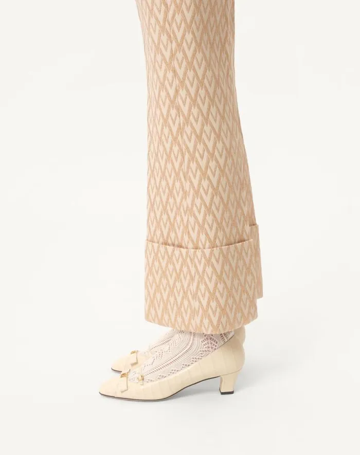 Valentino Pants And Shorts Woman Toute La V Lurex Jacquard Pants For Woman In Birchgold Birchgold Valentino Pants And Shorts Woman Toute La V Lurex Jacquard Pants For Woman In Birchgold Birchgold