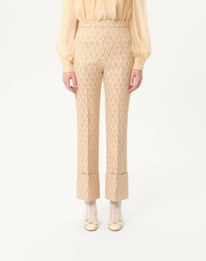Valentino Pants And Shorts Woman Toute La V Lurex Jacquard Pants For Woman In Birchgold Birchgold Valentino Pants And Shorts Woman Toute La V Lurex Jacquard Pants For Woman In Birchgold Birchgold