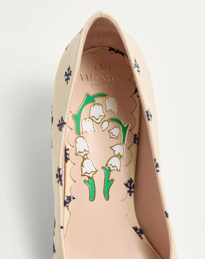 Valentino Pumps Woman Bowow Dcollet In Papier Floral Fabric 45mm For Woman In Ivoryblue Ivoryblue