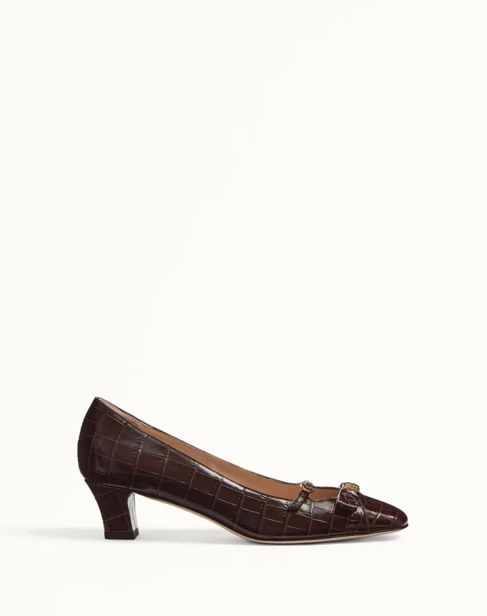 Valentino Pumps Woman Bowow Dcollet In Printed Calfskin 45mm For Woman In Ivory Ivory