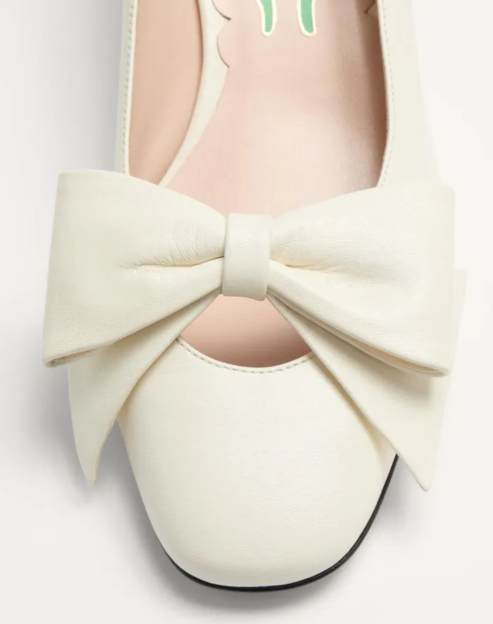 Valentino Pumps Woman Bowow Pumps In Kidskin 45mm For Woman In Ivory Ivory Valentino Pumps Woman Bowow Pumps In Kidskin 45mm For Woman In Ivory Ivory