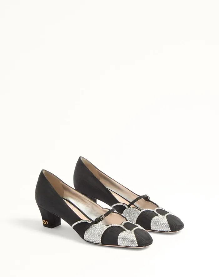 Valentino Pumps Woman Bowow Pumps In Moir Fabric With Crystals 45mm For Woman In Pinksilver Pinksilver Valentino Pumps Woman Bowow Pumps In Moir Fabric With Crystals 45mm For Woman In Pinksilver Pinksilver