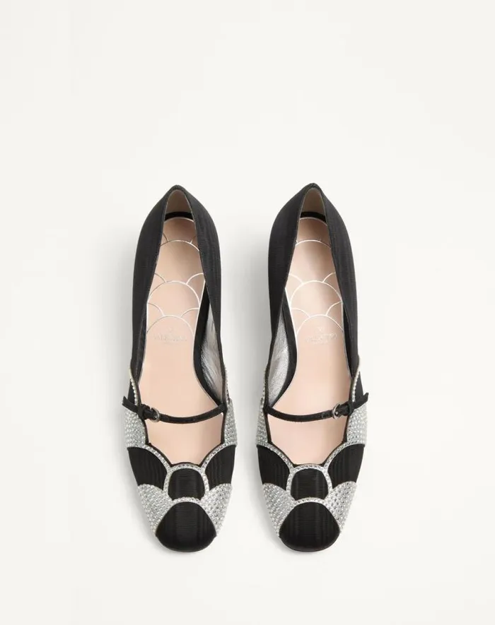 Valentino Pumps Woman Bowow Pumps In Moir Fabric With Crystals 45mm For Woman In Pinksilver Pinksilver Valentino Pumps Woman Bowow Pumps In Moir Fabric With Crystals 45mm For Woman In Pinksilver Pinksilver