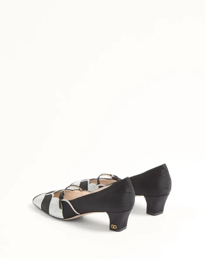 Valentino Pumps Woman Bowow Pumps In Moir Fabric With Crystals 45mm For Woman In Pinksilver Pinksilver Valentino Pumps Woman Bowow Pumps In Moir Fabric With Crystals 45mm For Woman In Pinksilver Pinksilver