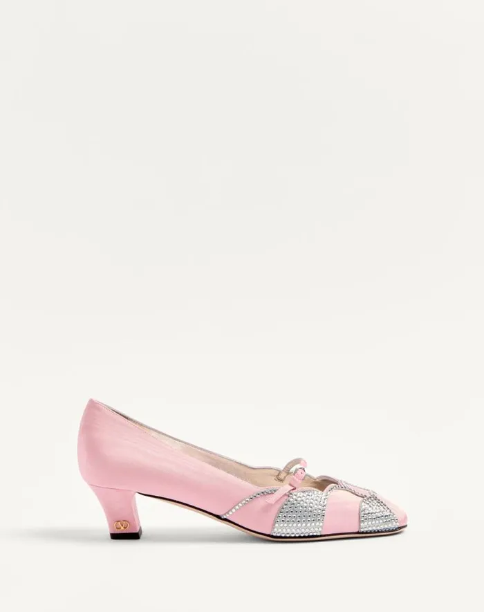 Valentino Pumps Woman Bowow Pumps In Moir Fabric With Crystals 45mm For Woman In Pinksilver Pinksilver Valentino Pumps Woman Bowow Pumps In Moir Fabric With Crystals 45mm For Woman In Pinksilver Pinksilver