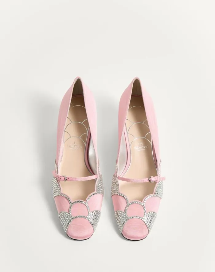 Valentino Pumps Woman Bowow Pumps In Moir Fabric With Crystals 45mm For Woman In Pinksilver Pinksilver Valentino Pumps Woman Bowow Pumps In Moir Fabric With Crystals 45mm For Woman In Pinksilver Pinksilver
