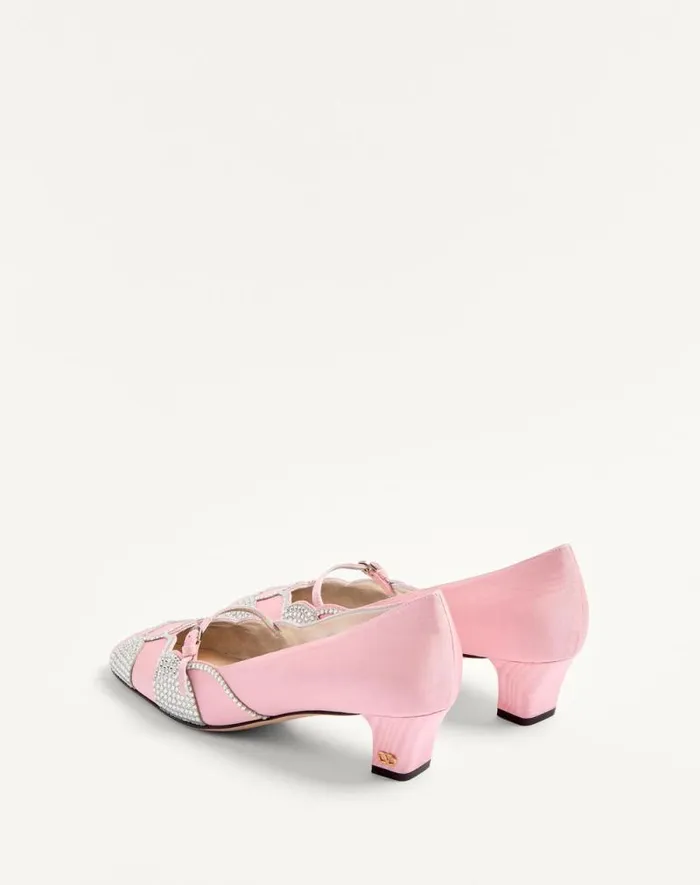 Valentino Pumps Woman Bowow Pumps In Moir Fabric With Crystals 45mm For Woman In Pinksilver Pinksilver Valentino Pumps Woman Bowow Pumps In Moir Fabric With Crystals 45mm For Woman In Pinksilver Pinksilver