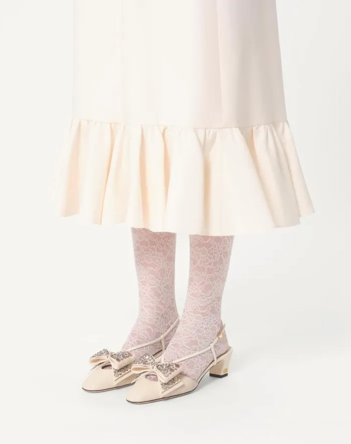 Valentino Pumps Woman Bowow Slingback Pumps In Kidskin With Mirrors And Crystals 45mm For Woman In Ivorysilver Ivorysilver