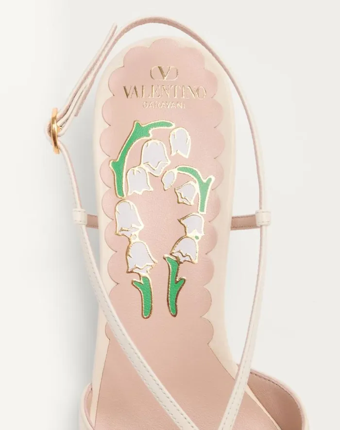 Valentino Pumps Woman Bowow Slingback Pumps In Kidskin With Mirrors And Crystals 45mm For Woman In Ivorysilver Ivorysilver