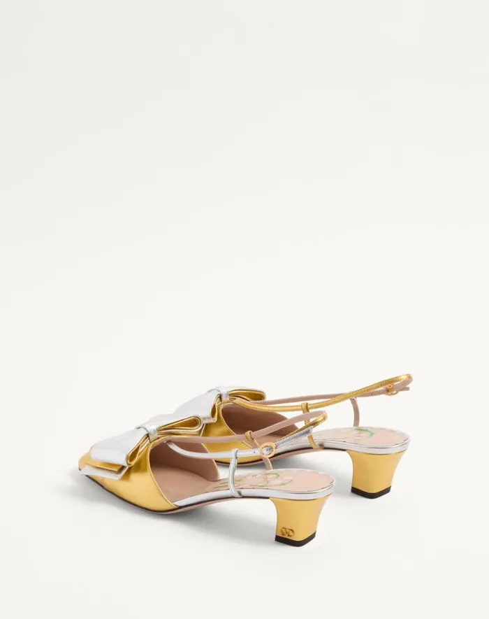 Valentino Pumps Woman Bowow Slingback Pumps In Laminated Nappa 45mm For Woman In Goldsilver Goldsilver Valentino Pumps Woman Bowow Slingback Pumps In Laminated Nappa 45mm For Woman In Goldsilver Goldsilver