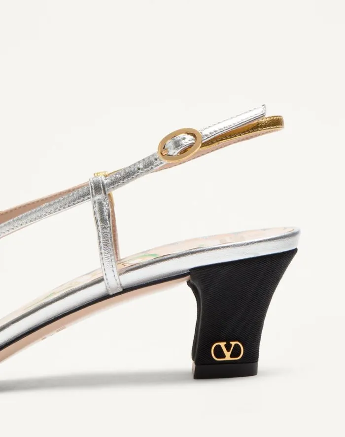 Valentino Pumps Woman Bowow Slingback Pumps In Moir Fabric 45mm For Woman In Pinksilver Pinksilver