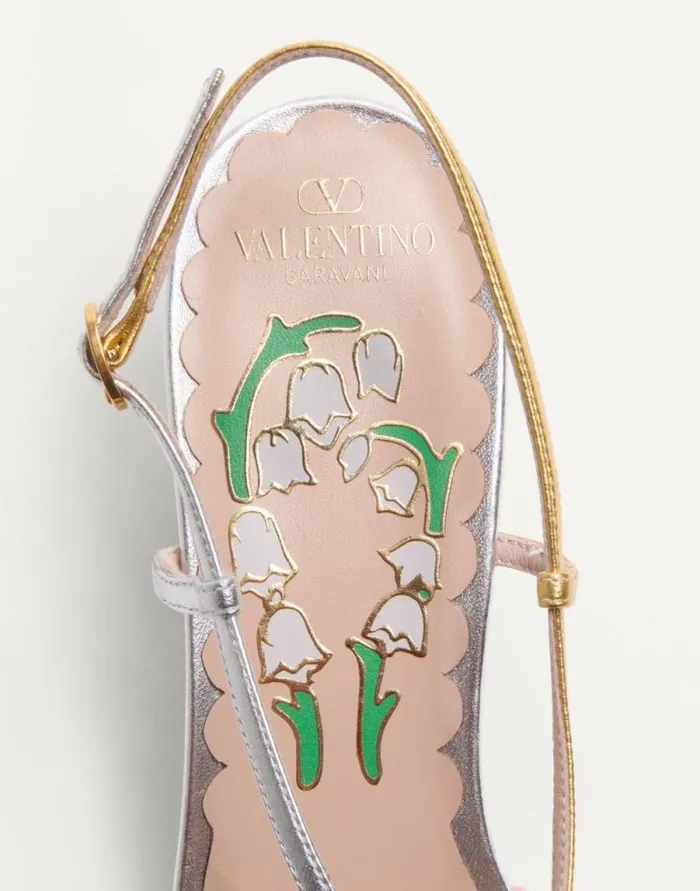 Valentino Pumps Woman Bowow Slingback Pumps In Moir Fabric 45mm For Woman In Pinksilver Pinksilver