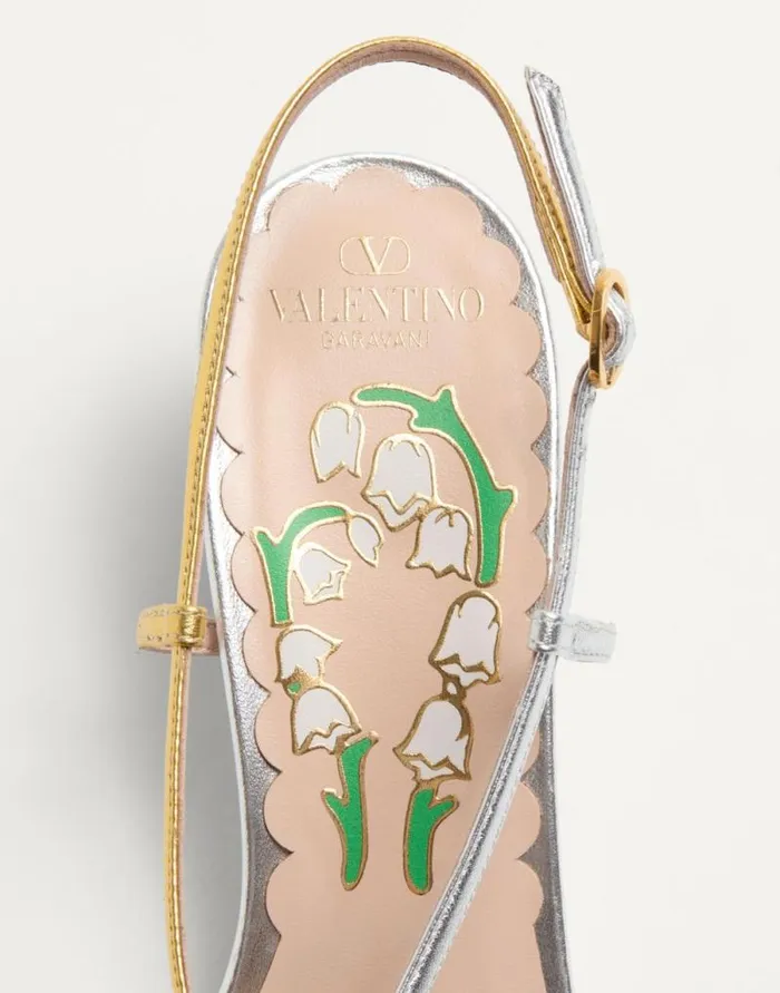 Valentino Pumps Woman Bowow Slingback Pumps In Moir Fabric 45mm For Woman In Pinksilver Pinksilver