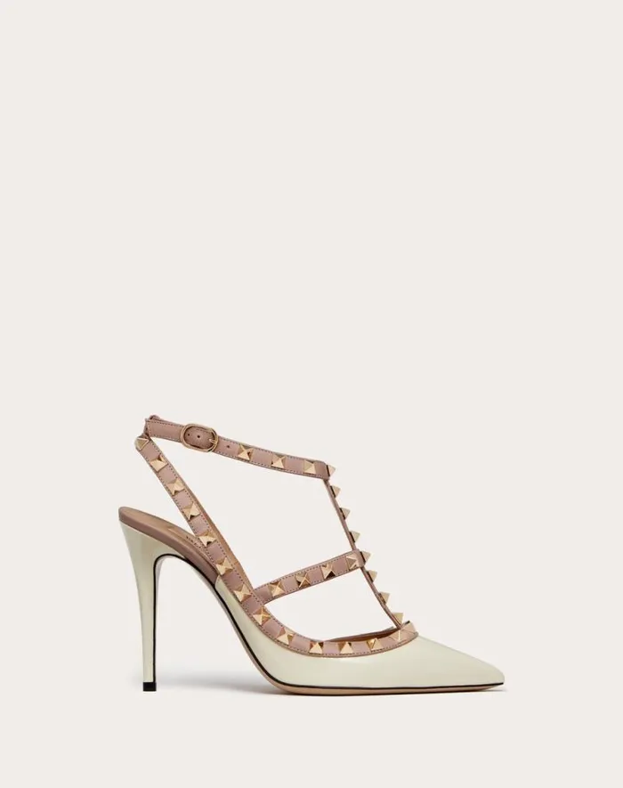 Valentino Pumps Woman Patent Rockstud Caged Pump 100mm For Woman In Poudre Poudre