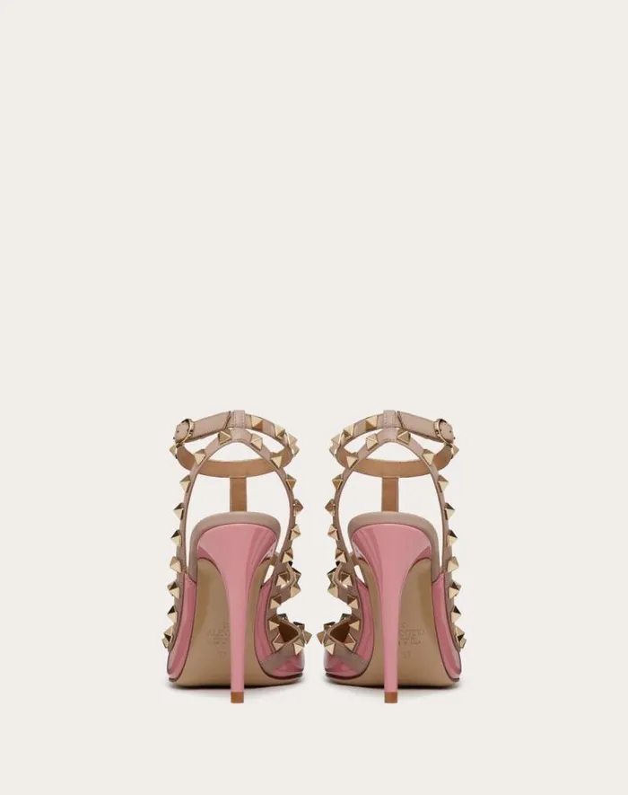 Valentino Pumps Woman Patent Rockstud Caged Pump 100mm For Woman In Poudre Poudre