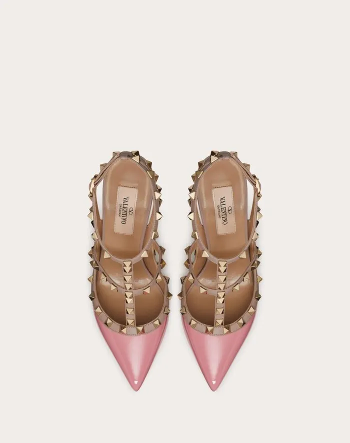 Valentino Pumps Woman Patent Rockstud Caged Pump 100mm For Woman In Poudre Poudre
