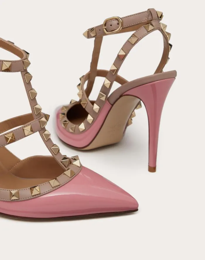 Valentino Pumps Woman Patent Rockstud Caged Pump 100mm For Woman In Poudre Poudre