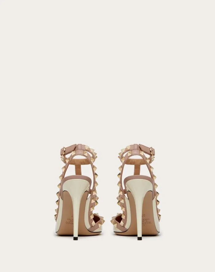 Valentino Pumps Woman Patent Rockstud Caged Pump 100mm For Woman In Poudre Poudre