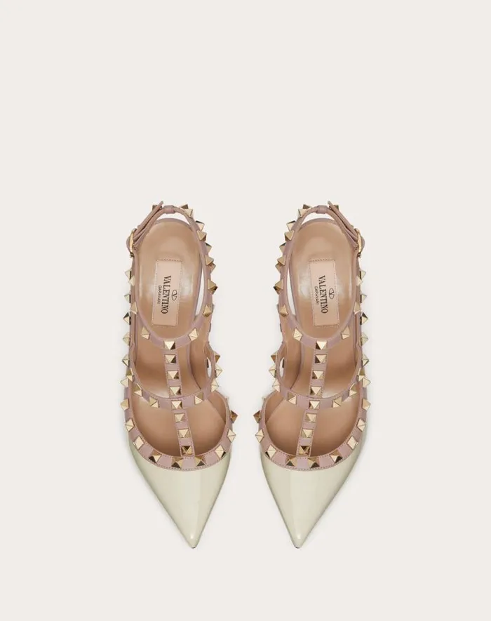 Valentino Pumps Woman Patent Rockstud Caged Pump 100mm For Woman In Poudre Poudre