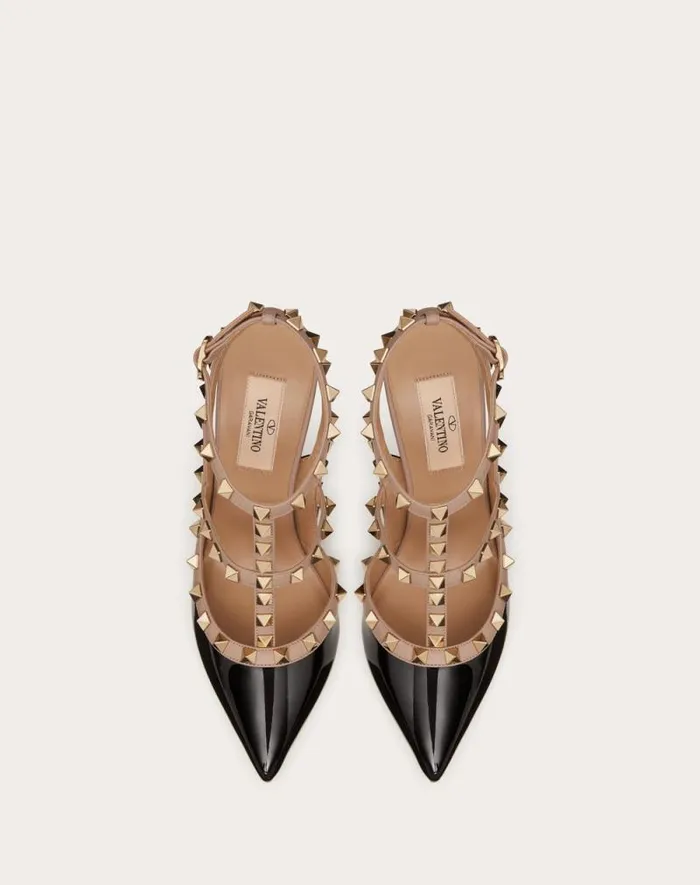 Valentino Pumps Woman Patent Rockstud Caged Pump 100mm For Woman In Poudre Poudre